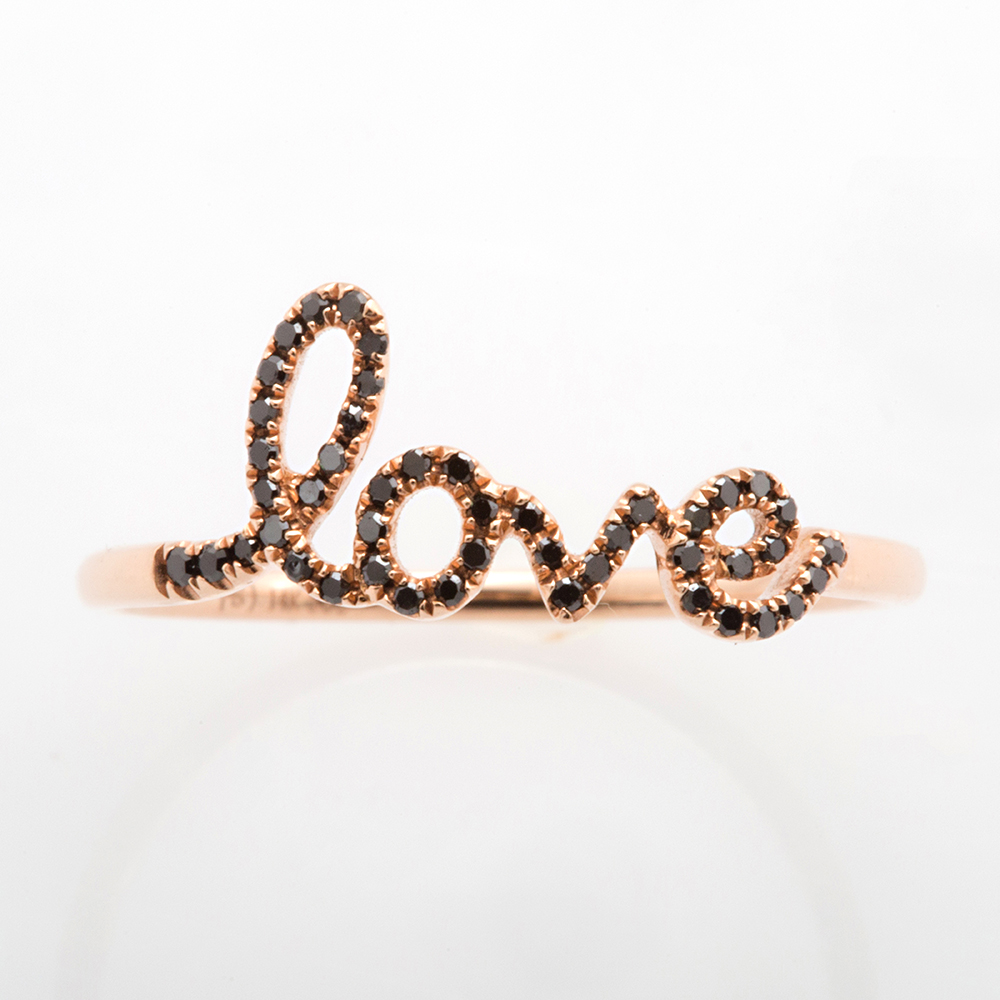 Rose Gold Love Ring | PRE- Black Diamond LOVE Ring with Rose Gold | Christine K Jewelry