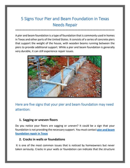 5 Signs Your Pier and Beam Foundation in Texas Needs Repair