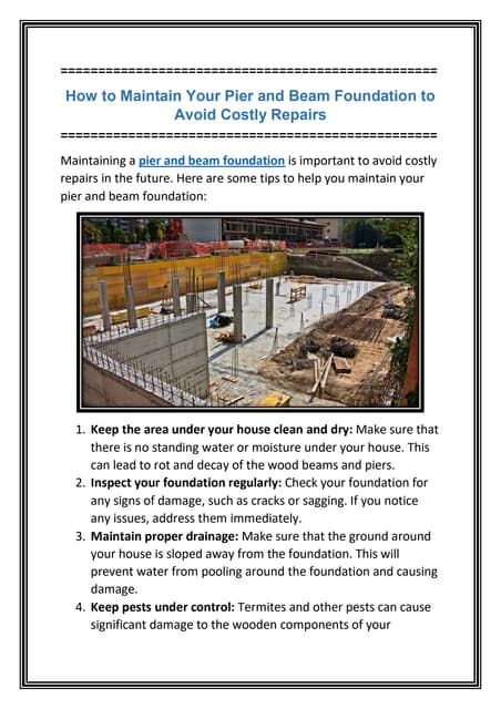 How to Maintain Your Pier and Beam Foundation to Avoid Costly Repairs