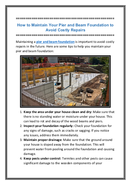 How to Maintain Your Pier and Beam Foundation to Avoid Costly Repairs | edocr