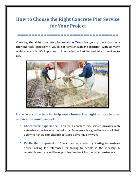 How to Choose the Right Concrete Pier Service for Your Project | edocr