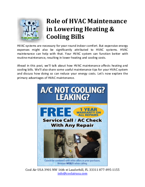 Role of HVAC Maintenance in Lowering Heating & Cooling Bills