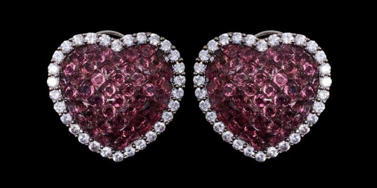 Ruby Diamond Studs Pink Heart Earrings Invisible Setting Victorian Diamond E