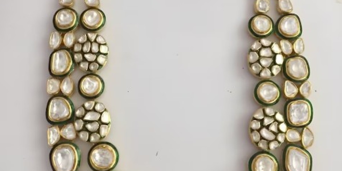 Long Kundan Polki Necklace Jadau Kundan Green Emerald Kundan Polki Jewelry Set