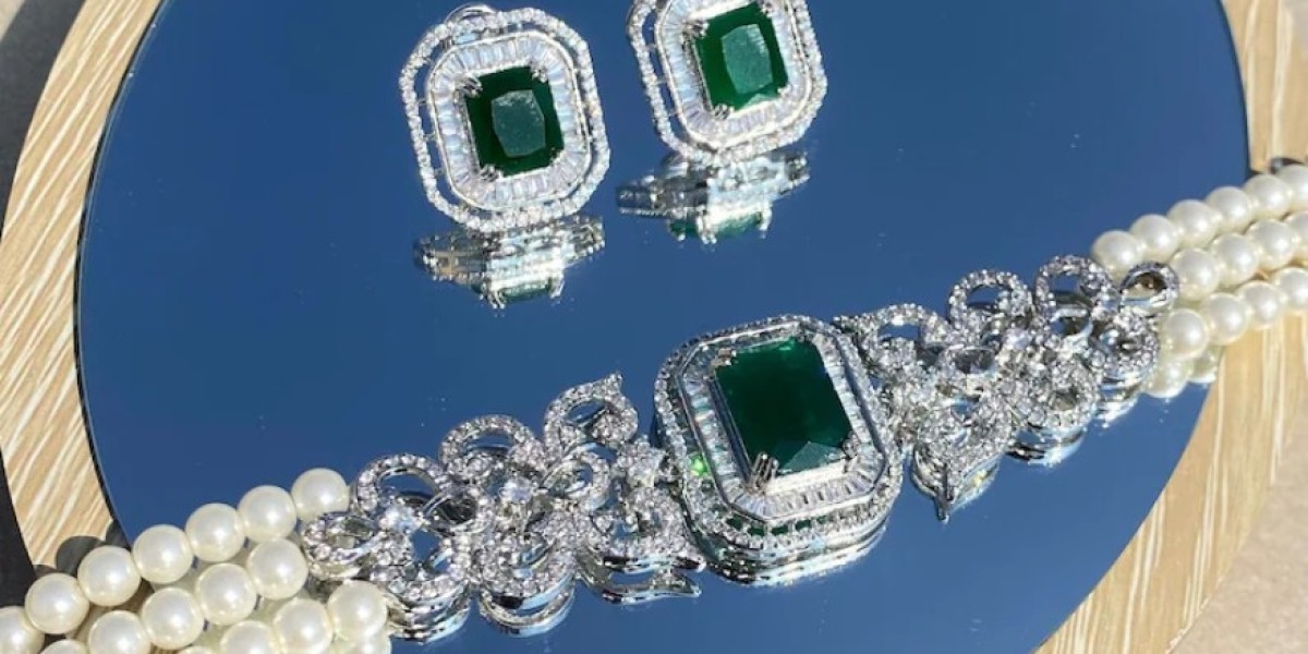 Emerald Choker Necklace Pearl Diamond Necklace Emerald Jewelry Set