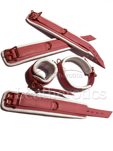 Buy Pink White Wrist Ankle And Collar Set | Leatherotics US