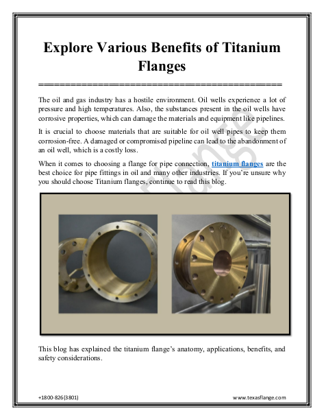 Explore Various Benefits of Titanium Flanges