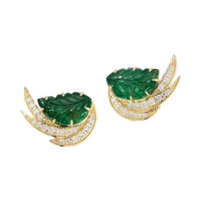 18K Carved Emerald Diamond Earrings Profile Picture