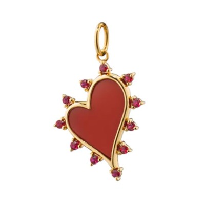 18K Carnelian & Ruby Heart Charm Pendant Profile Picture