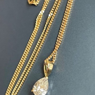 1ct Pear Cut Solitaire Diamond Necklace in 18ct Yellow Gold pendant One Carat 18 inch Chain Profile Picture