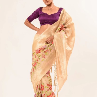 Pearl White Silk Organza Saree in Floral Embroidery work Profile Picture