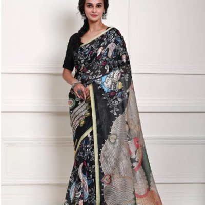 Black Pen Kalamkari Saree in Cotton Silk Profile Picture