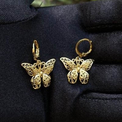 24k Gold Color Enchanted Dangling Butterfly Pair Earrings Jewelry Profile Picture